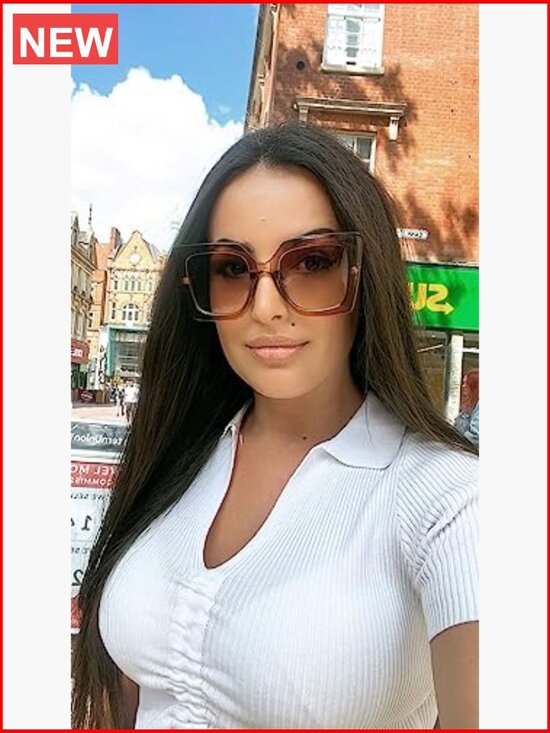 Oversized Square Cat Eye Sunglasses with Pearl Inlay Arms UV400 Protection main image 5